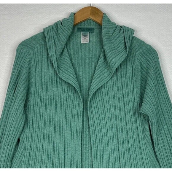 Barefoot Dreams CozyChic Ultra Lite Green Hooded‎ Cardigan Sweater Women’s Large - Picture 2 of 11